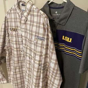 2 men’s LSU shirts Large. Columbia PFG LSU Tigers Buttondown, Colosseum LSU Polo